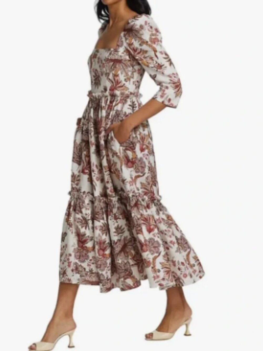 Cara Cara Blue Hill Square-Neck Midi Dress